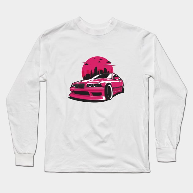 Pink E36 Compact Drift City Skyline Long Sleeve T-Shirt by KaroCars